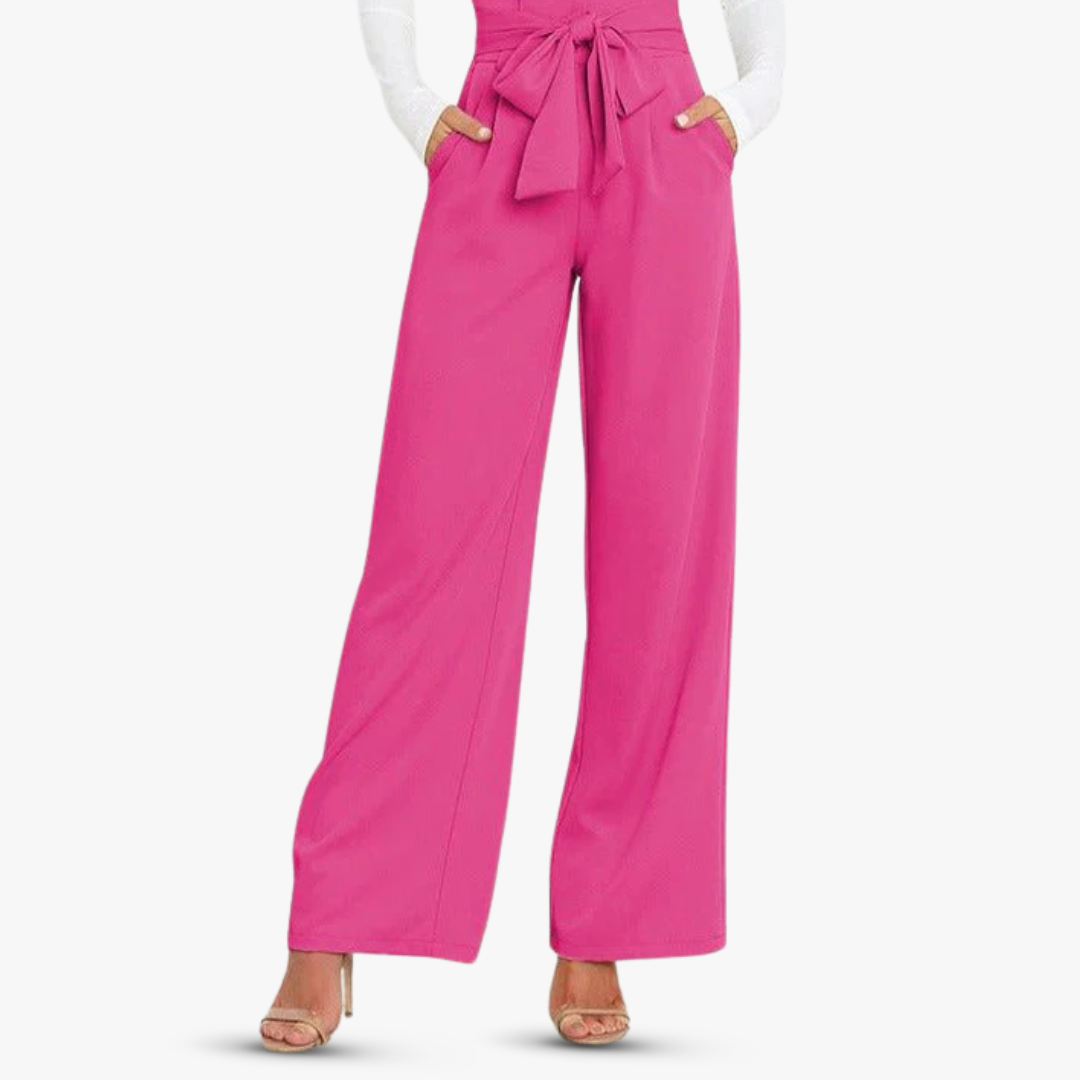 CD | Pantaloni largi din material textil pentru femei cu curea cu cravată