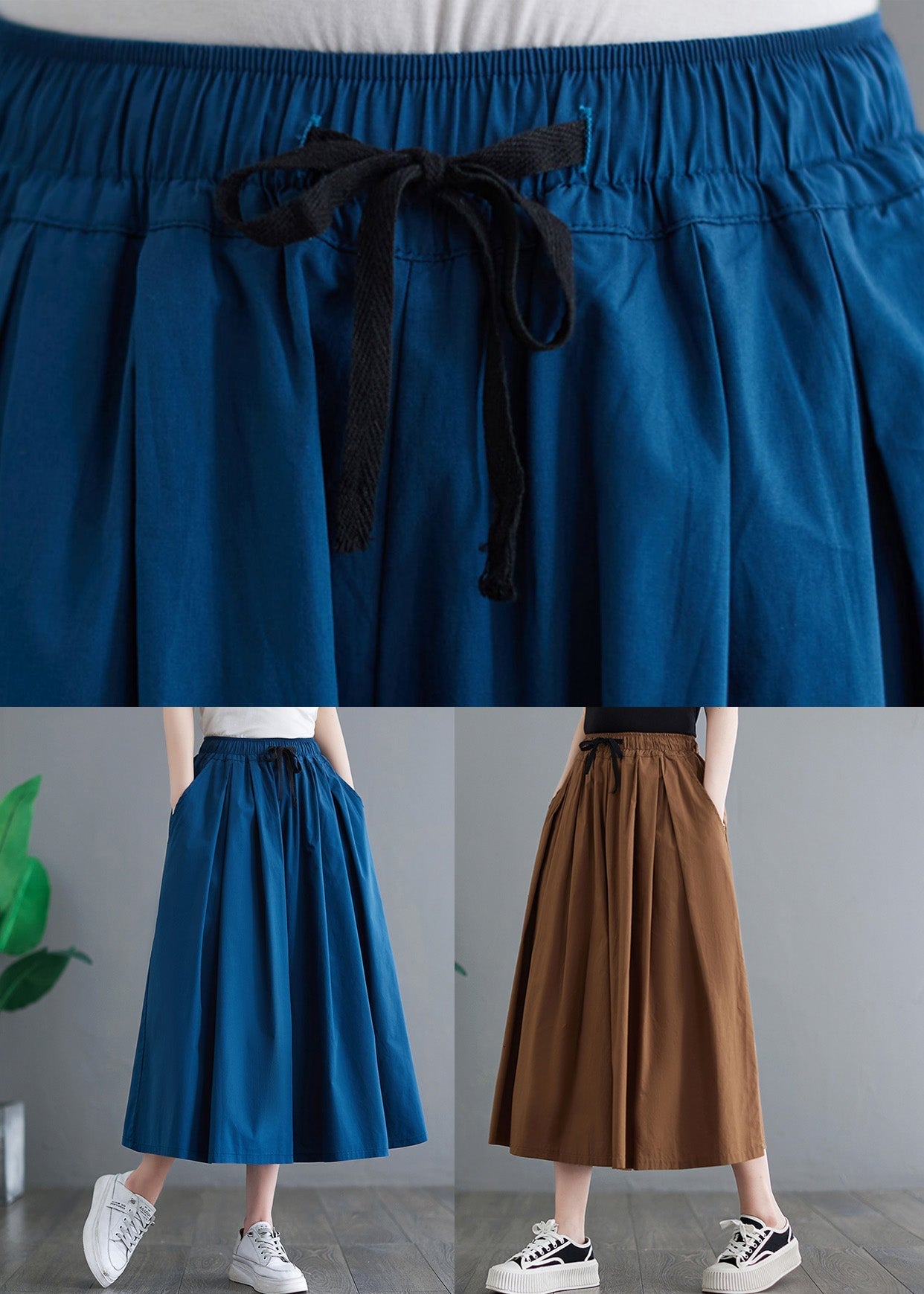 Khaki Elastic Waist Wide Leg Pants