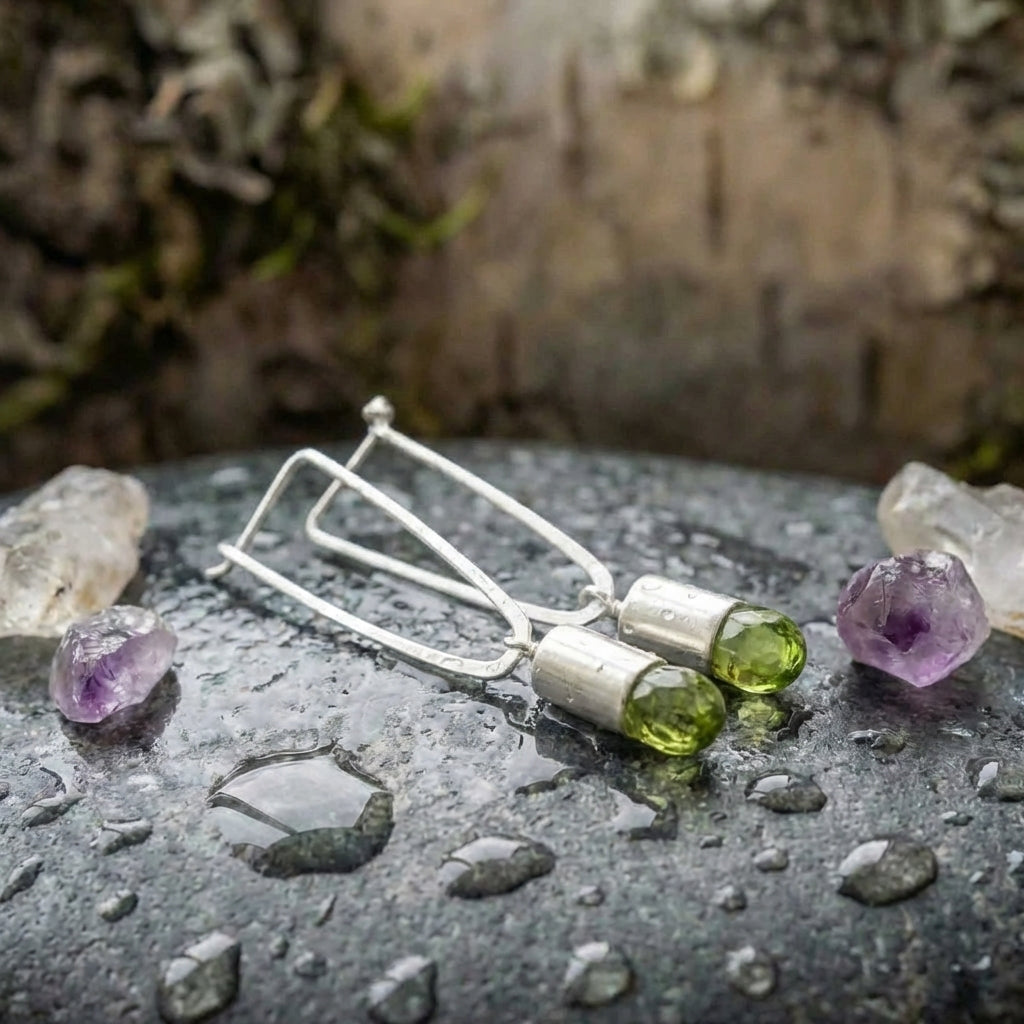 Minimalist Green Stone Earrings