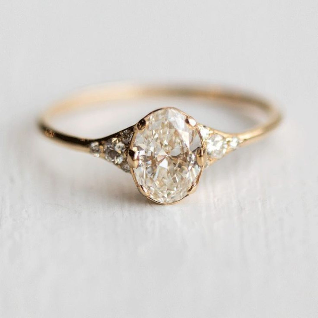 White Round Glass Gold Ring