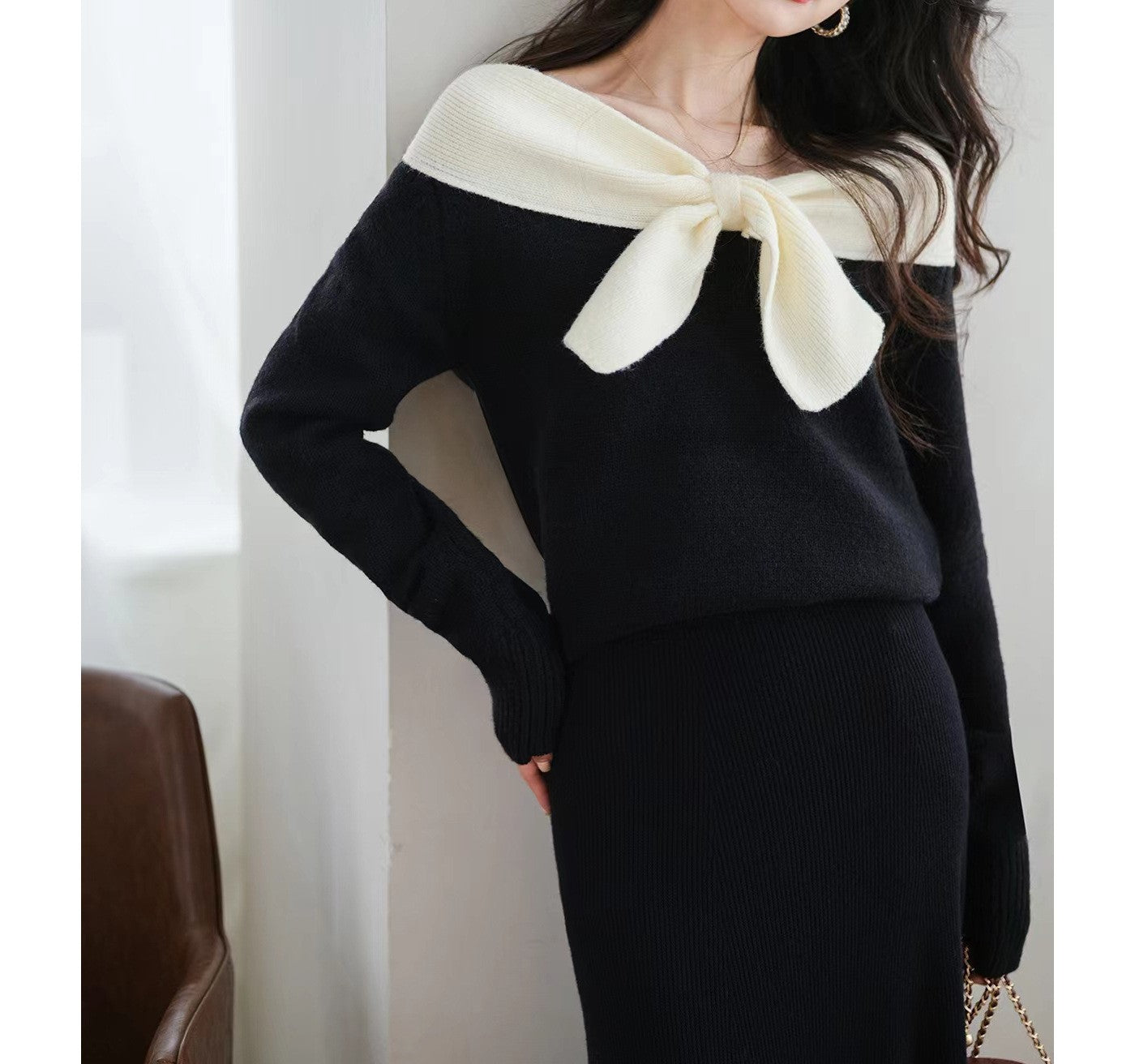 CD ® | Pulover elegant tricotat cu arc pe față