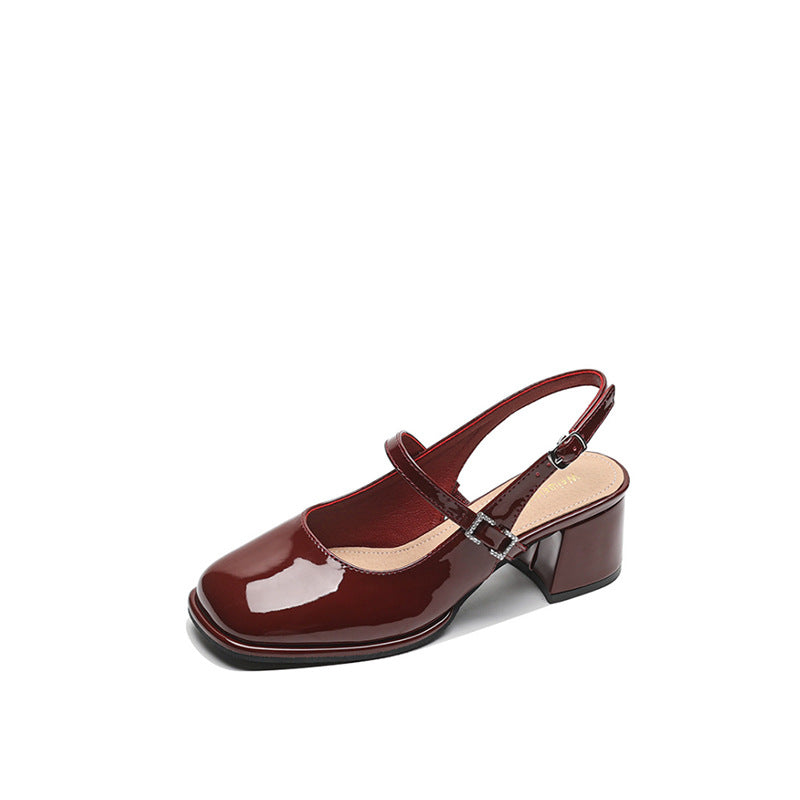 CD | Ladies Faux Leather Buckle Block Heels