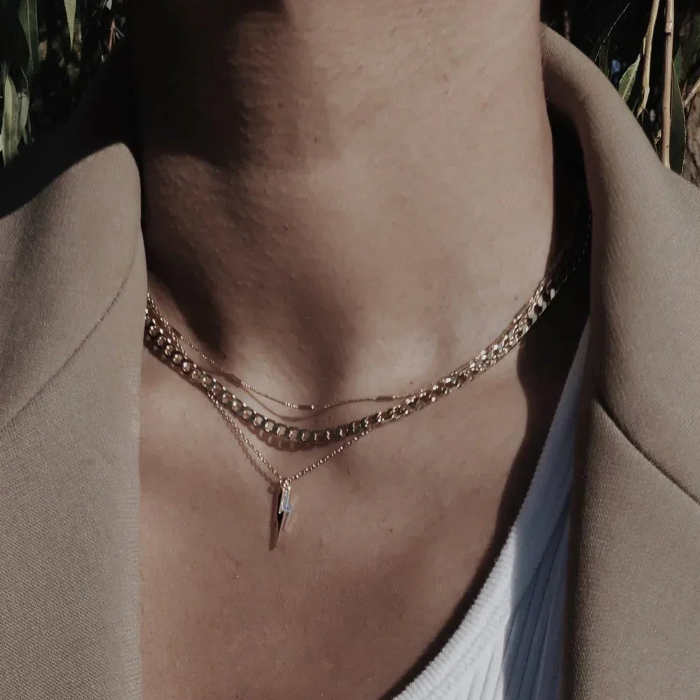 Gold Flat Link Curb Chain Necklace
