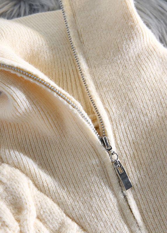 Oversized Beige Knitted Pullover High Neck Zippered Fall Knit Sweat Tops
