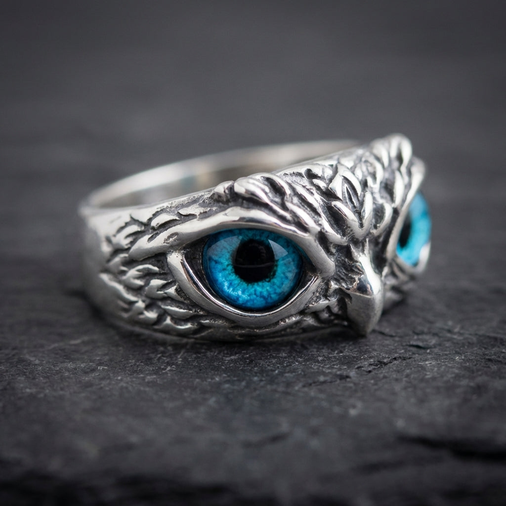 Owl Of Good Luck Adjustable Ring In Silver And Opal