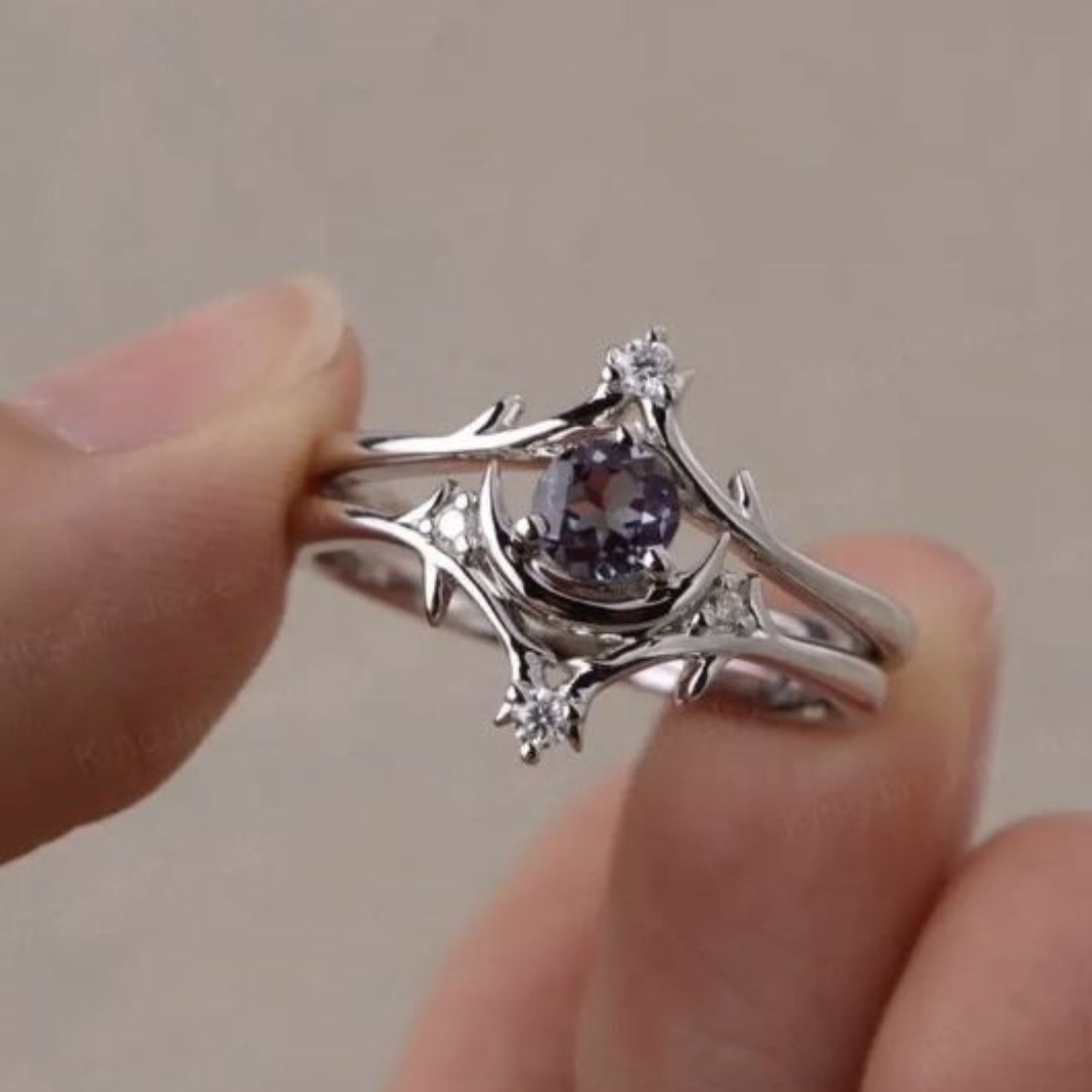 Vintage Dark Glass Silvered Ring