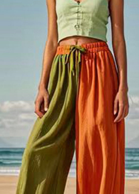 Colorblock Asymmetrical Tie Waist Wide Leg Pants Summer