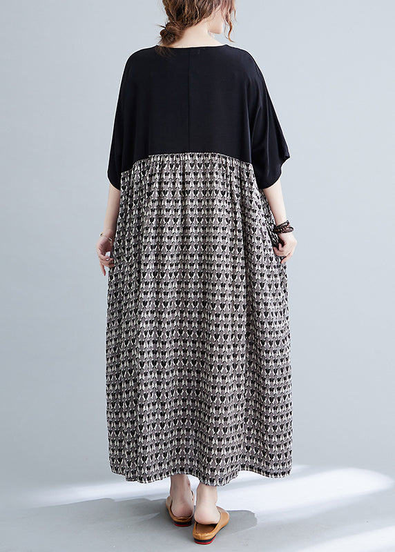 Colorblock O-neck Print Patchwork Vacation Dresses Short Sleeve
