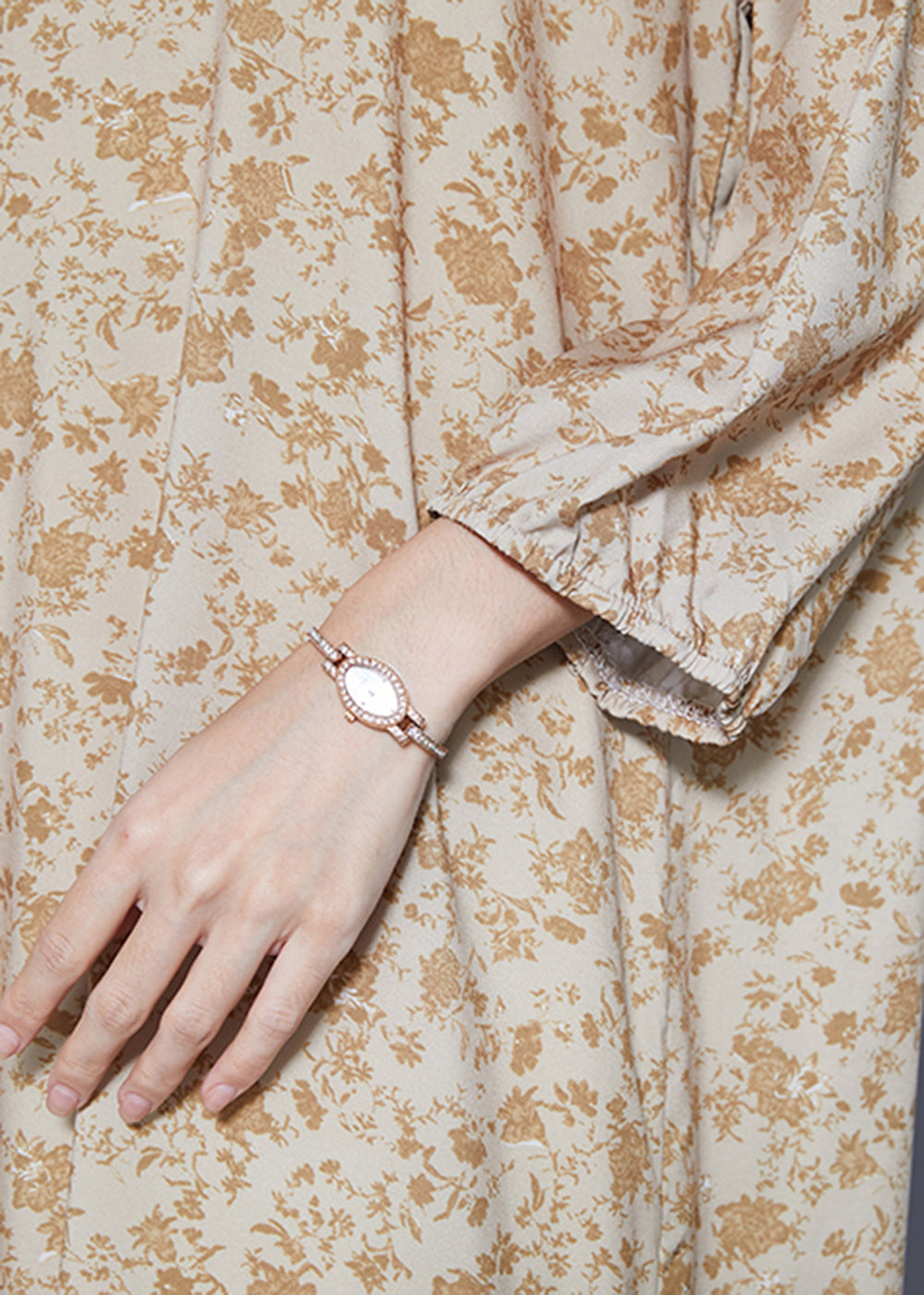 Khaki Oversized Print Cotton Vacation Dress Bracelet Sleeve