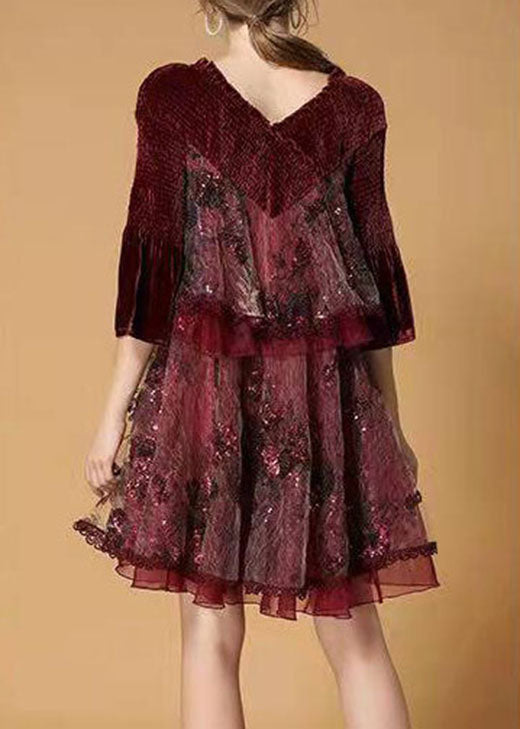 Mulberry Sequins Tulle Embroideried Velour Mini Dress Winter