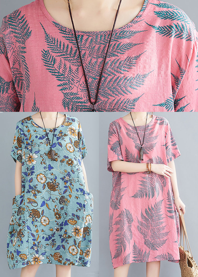 Rose Oversized Print Cotton Holiday Dress Summer