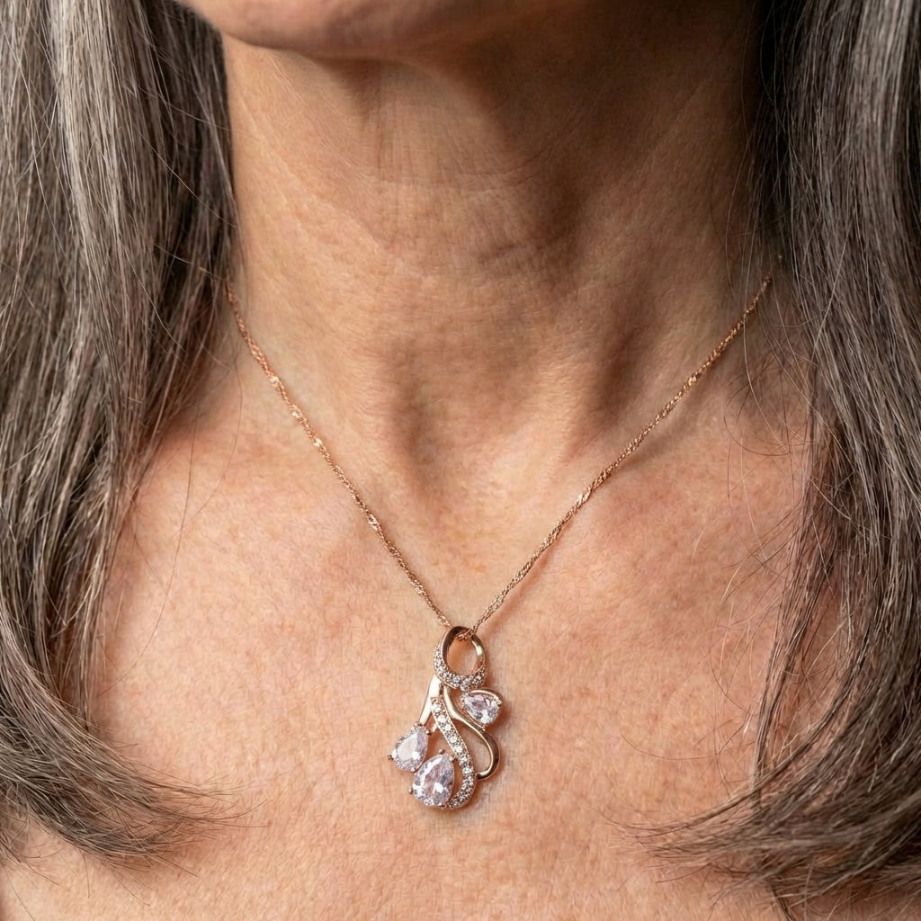 Rose Gold Hollow Flowers Natural Zircon Necklace