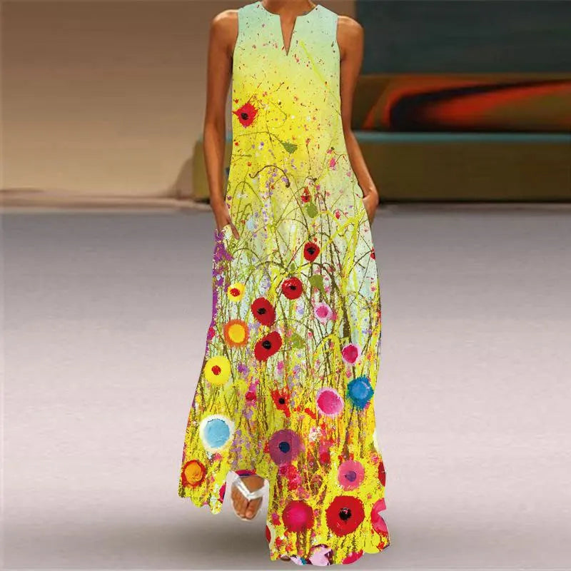 CD | Culoare ulei de imprimare rochie de vară doamnelor Casual respirabil fără mâneci Vest podea-lungime rochie Womens vara boem Beachfront rochie