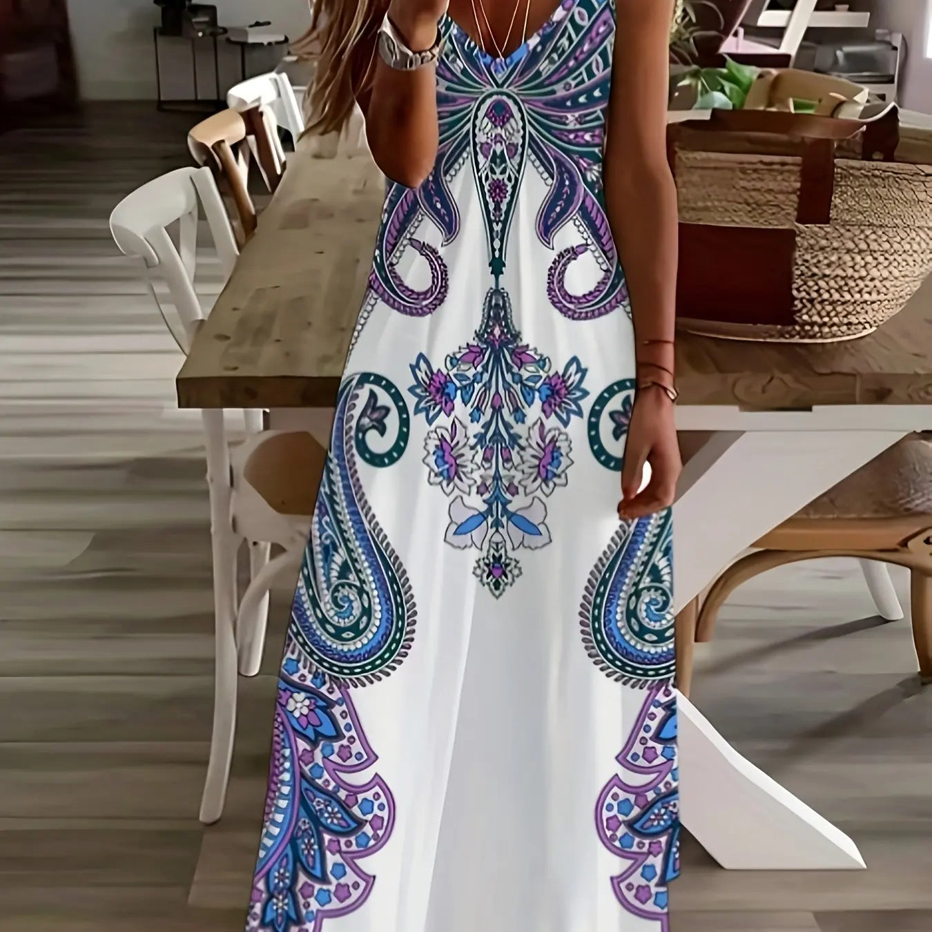 CD | doamnelor maxi rochie retro tribale imprimare doamnelor vrac o linie maxi rochie petrecere strada moda casual rochie lungă pentru femei
