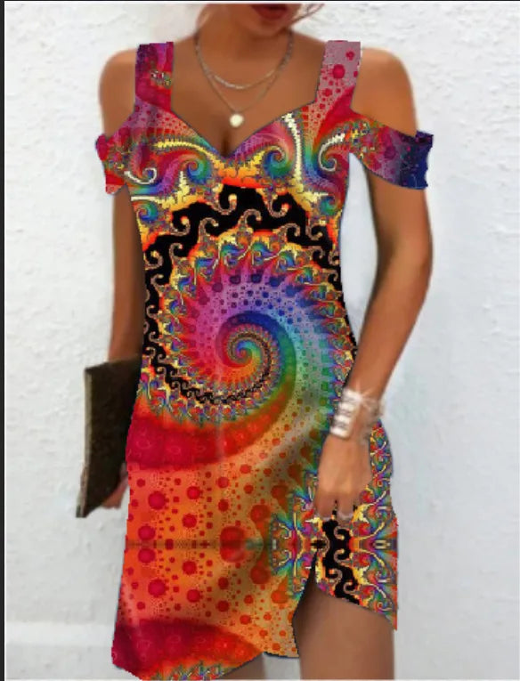 CD | Fashion Party Dress pentru femei Vara Elegant Floral imprimate Vintage rochie Casual Lady A-Line rochie