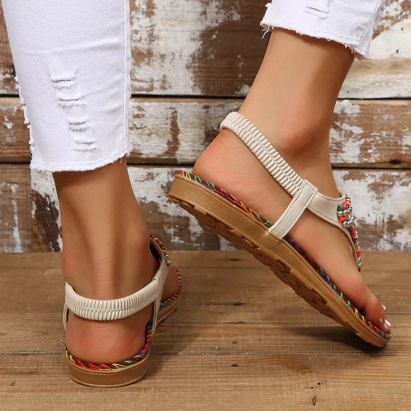 CD | Femei cu margele stil etnic Boho T-strap Slip On
