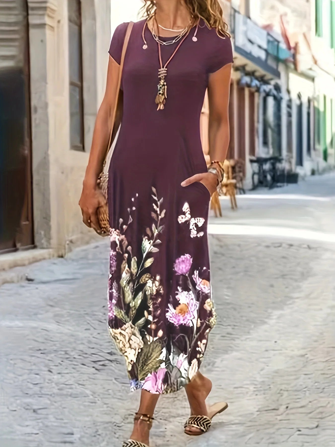CD | Femei Summer New Casual Fashion Printed Bag Rochie Femei Mid Lungime Rochie