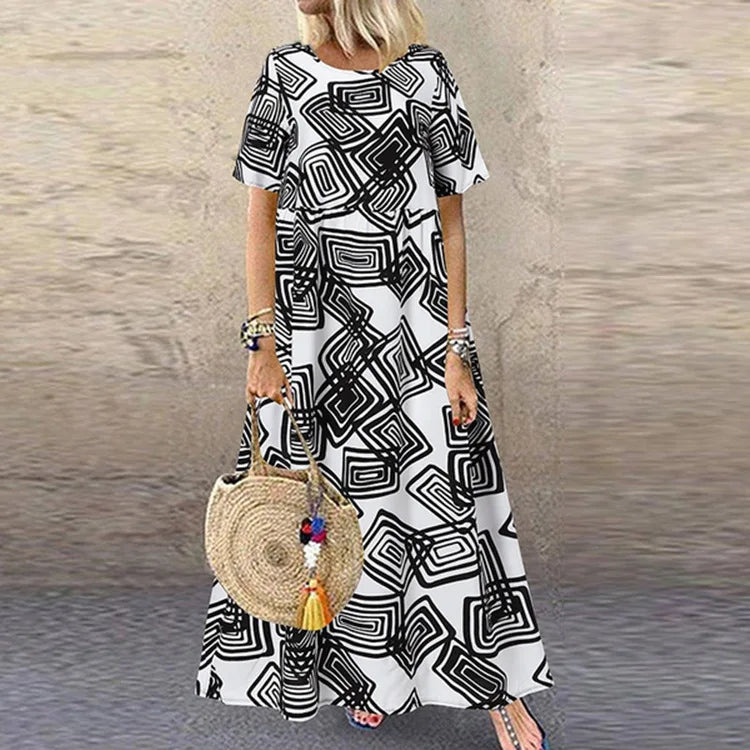 CD | Femei de vară cu mâneci scurte nou Plus Dimensiune de lux Casual rochie de vacanță Sun fusta Retro fusta lunga Casual fusta