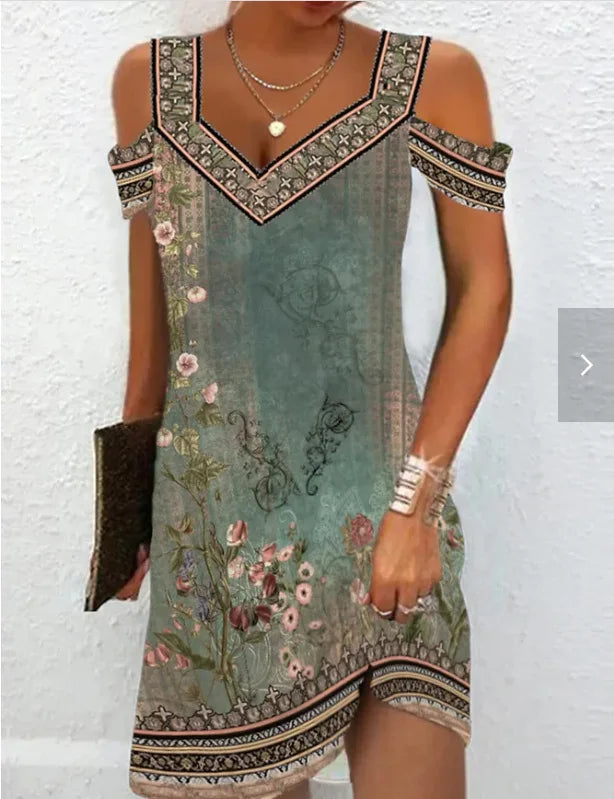 CD | Fashion Party Dress pentru femei Vara Elegant Floral imprimate Vintage rochie Casual Lady A-Line rochie