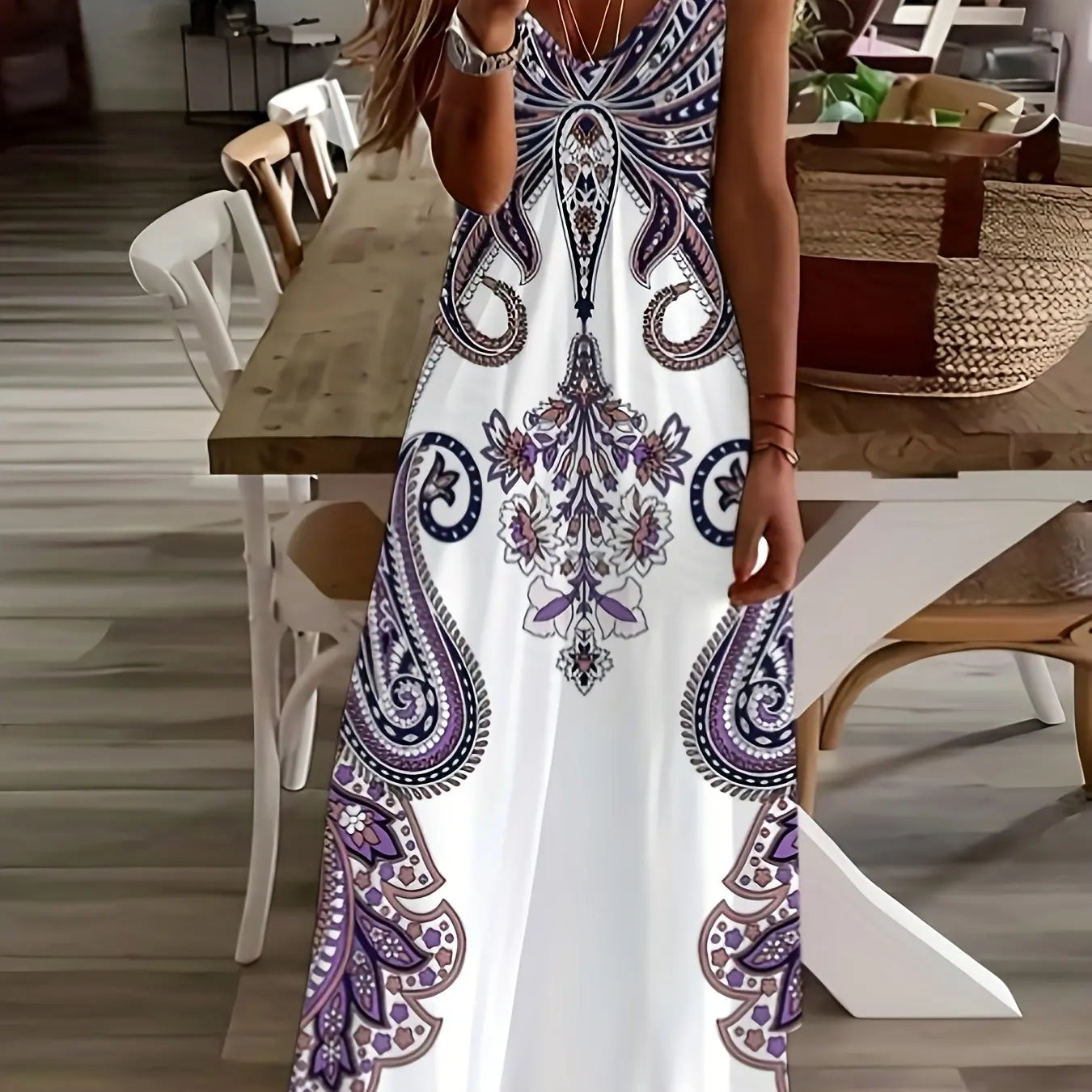 CD | doamnelor maxi rochie retro tribale imprimare doamnelor vrac o linie maxi rochie petrecere strada moda casual rochie lungă pentru femei