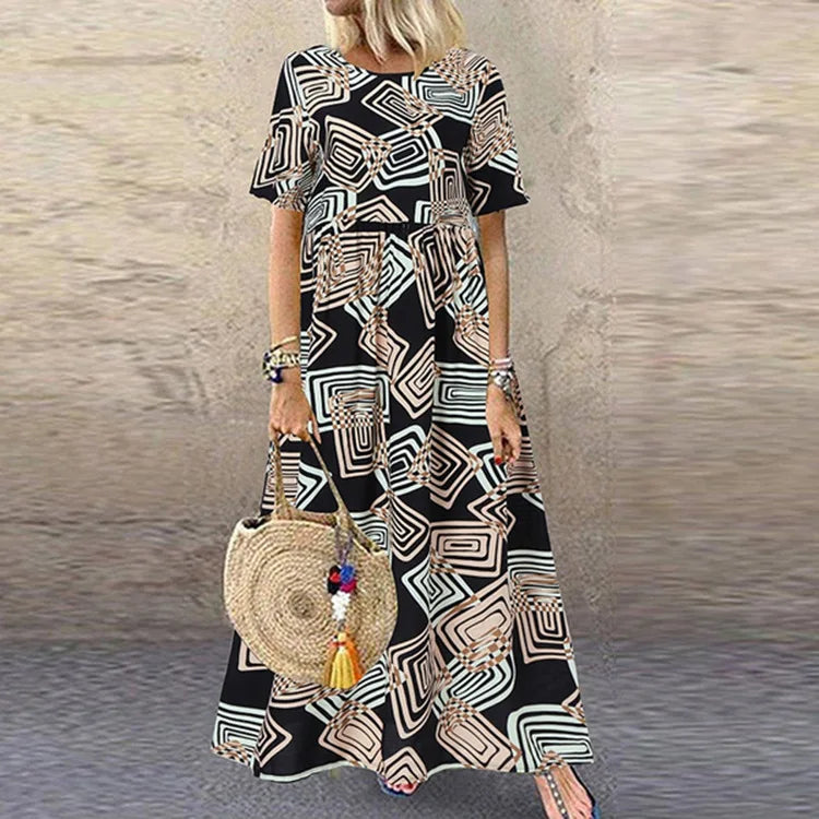 CD | Femei de vară cu mâneci scurte nou Plus Dimensiune de lux Casual rochie de vacanță Sun fusta Retro fusta lunga Casual fusta