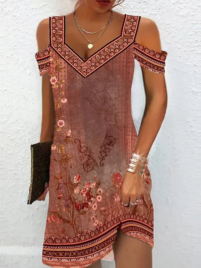 CD | Fashion Party Dress pentru femei Vara Elegant Floral imprimate Vintage rochie Casual Lady A-Line rochie