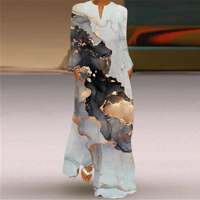 CD | 2024 Europene și americane Cross Border Femei noi V-Neck Long Sleeve Sexy imprimate mare buzunar Comerț exterior rochie
