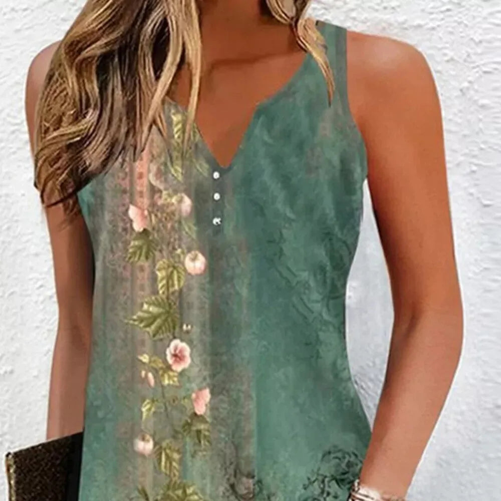 CD | Femei de vară Floral plaja Tank rochie Ladies Holiday buton Casual Sundress