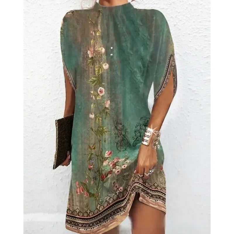 CD | femei fusta de vara moda casual vrac solid imprimare batwing mâneci rotund gât genunchi lungime rochie