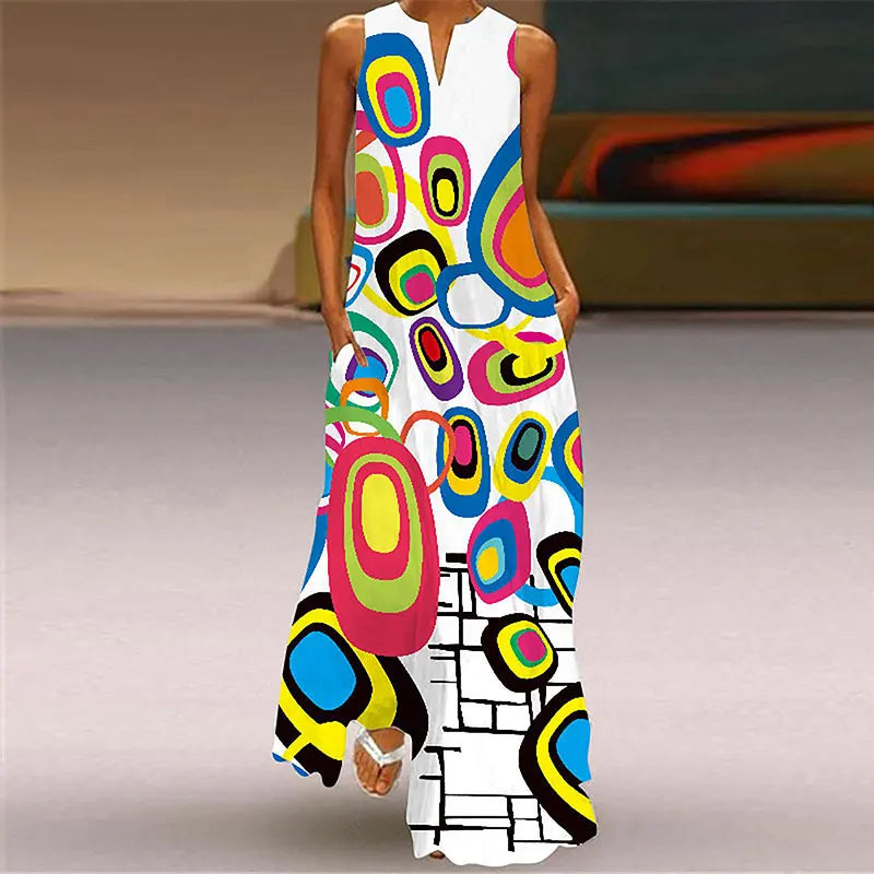 CD | Culoare ulei de imprimare rochie de vară doamnelor Casual respirabil fără mâneci Vest podea-lungime rochie Womens vara boem Beachfront rochie