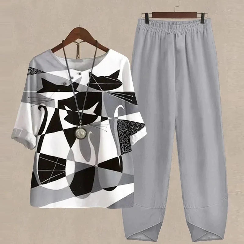 CD | Bluză elegantă și set de pantaloni pentru femei
