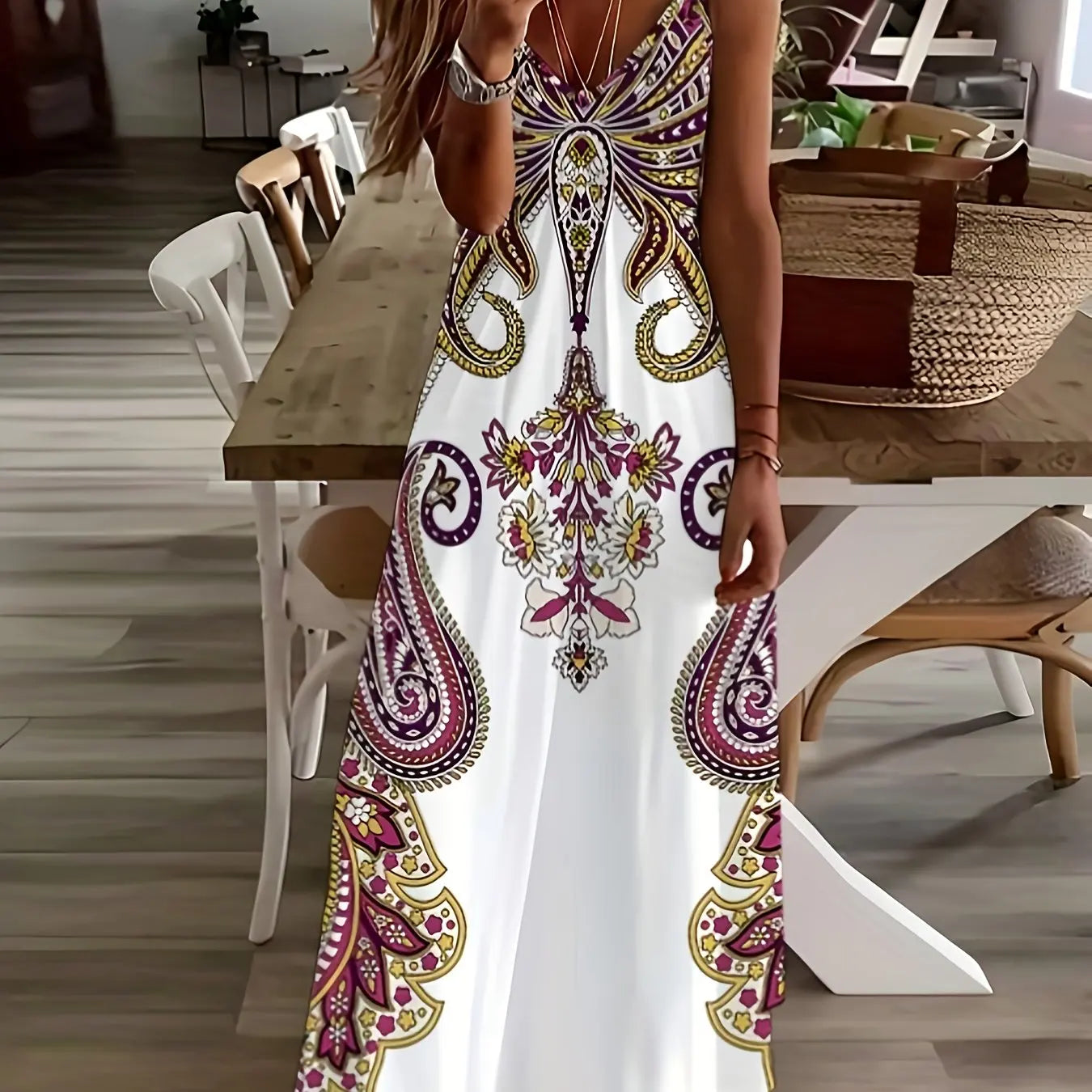 CD | doamnelor maxi rochie retro tribale imprimare doamnelor vrac o linie maxi rochie petrecere strada moda casual rochie lungă pentru femei