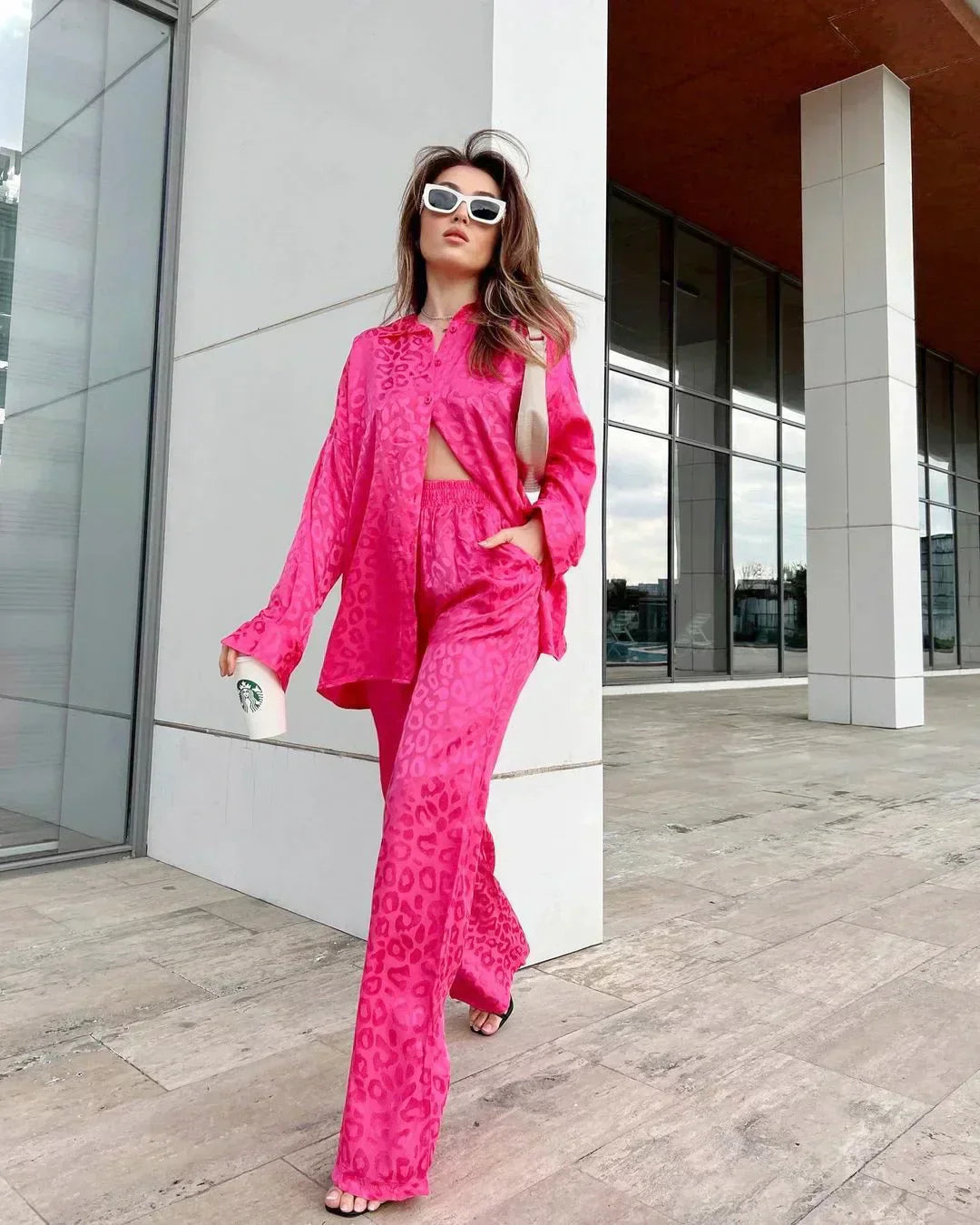 CD | Bluză elegantă cu butonieră single-breasted și pantaloni cu picioare largi