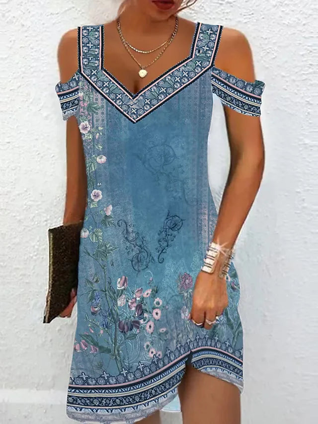 CD | Fashion Party Dress pentru femei Vara Elegant Floral imprimate Vintage rochie Casual Lady A-Line rochie