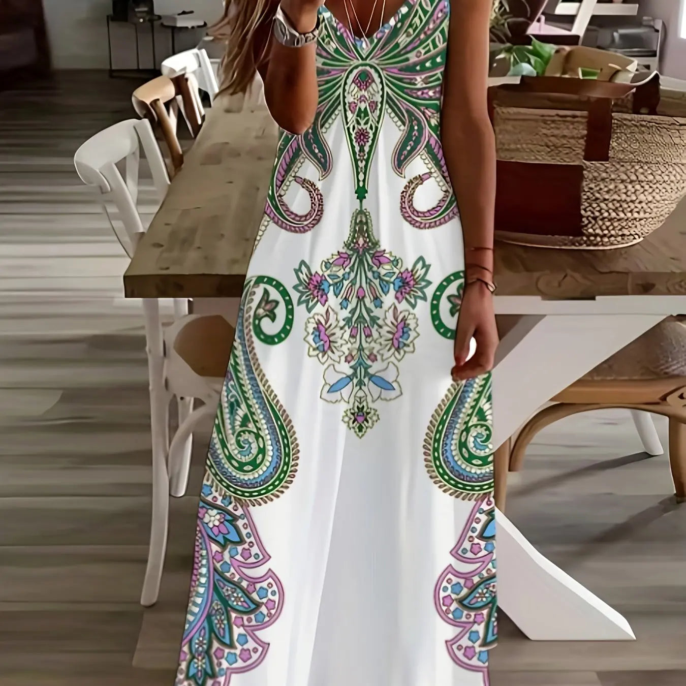 CD | doamnelor maxi rochie retro tribale imprimare doamnelor vrac o linie maxi rochie petrecere strada moda casual rochie lungă pentru femei