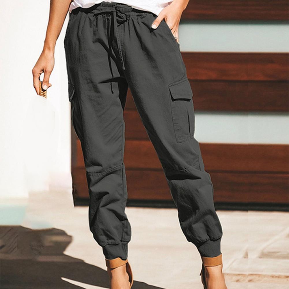 CD | Pantaloni casual și elegant de toamnă cargo cu picioare drepte cu cordon pentru femei