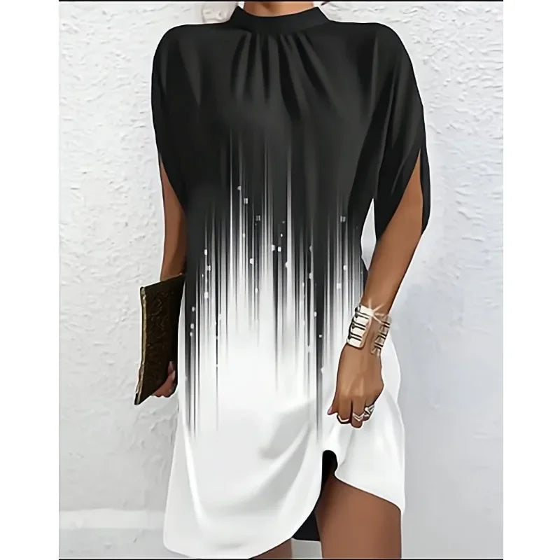 CD | femei fusta de vara moda casual vrac solid imprimare batwing mâneci rotund gât genunchi lungime rochie