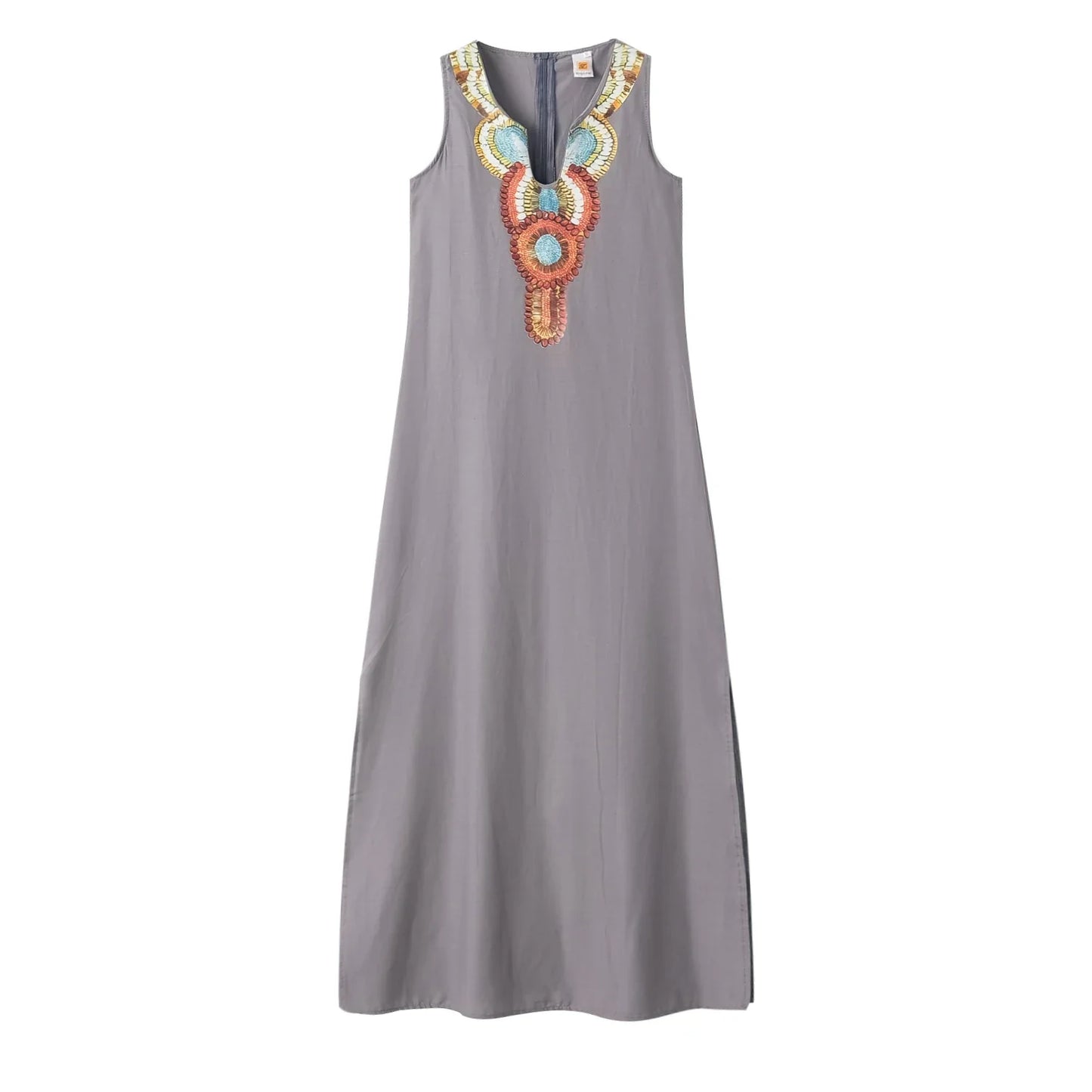 CD | femei noi casual vrac bumbac cânepă boem sexy fără mâneci adânc v-neck parte split rochie