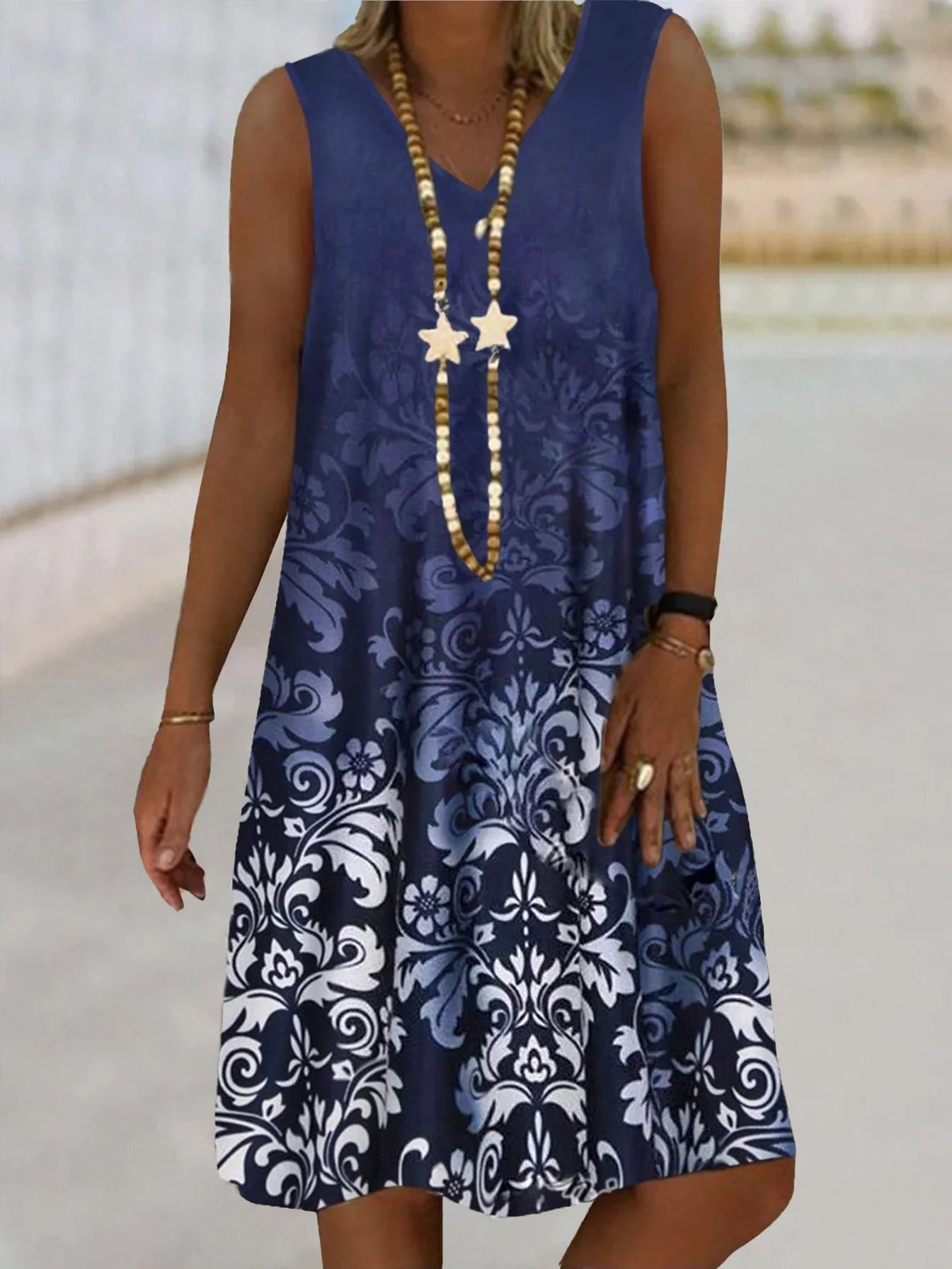 CD | Femei fără mâneci V-Neck Dress Plant Print Rochii Floral Model plaja Casual Top Vara Îmbrăcăminte Sexy 2024