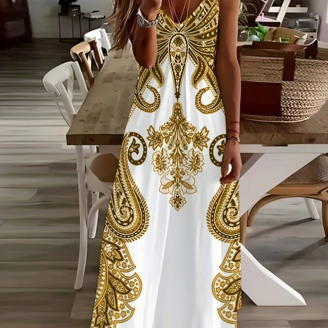 CD | doamnelor maxi rochie retro tribale imprimare doamnelor vrac o linie maxi rochie petrecere strada moda casual rochie lungă pentru femei