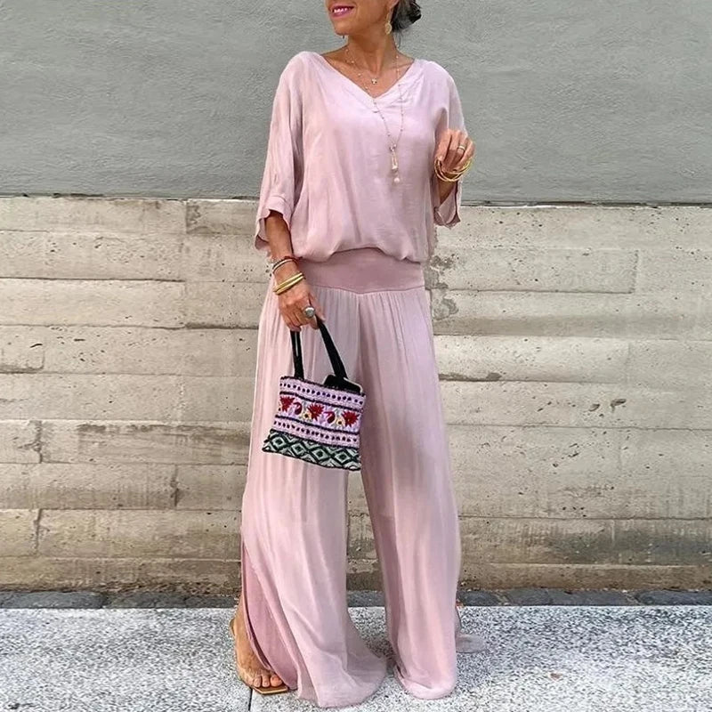 CD | Elegant sifon top cu pantaloni set din două piese