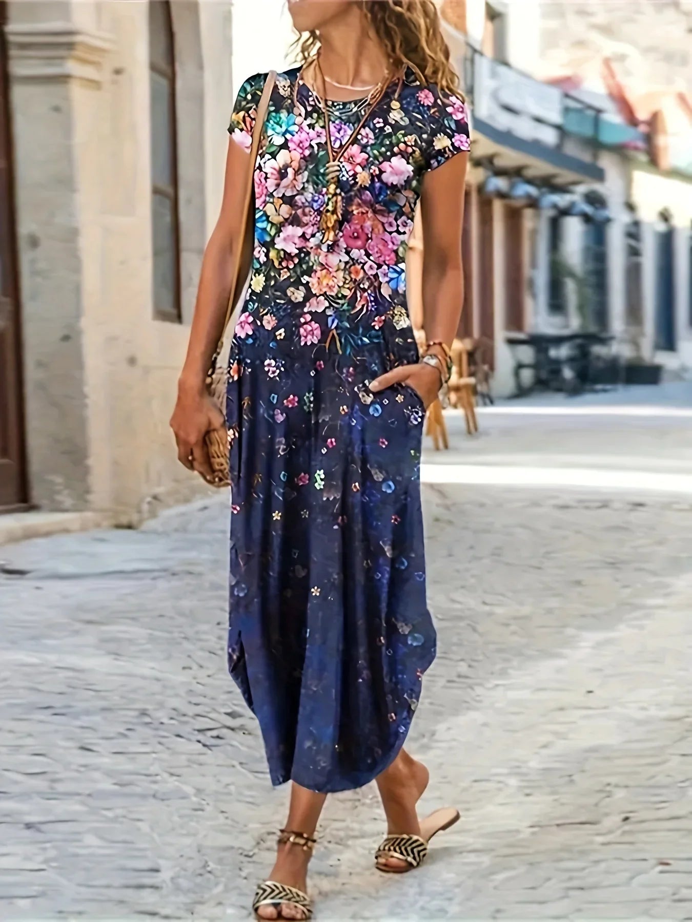 CD | Femei Summer New Casual Fashion Printed Bag Rochie Femei Mid Lungime Rochie