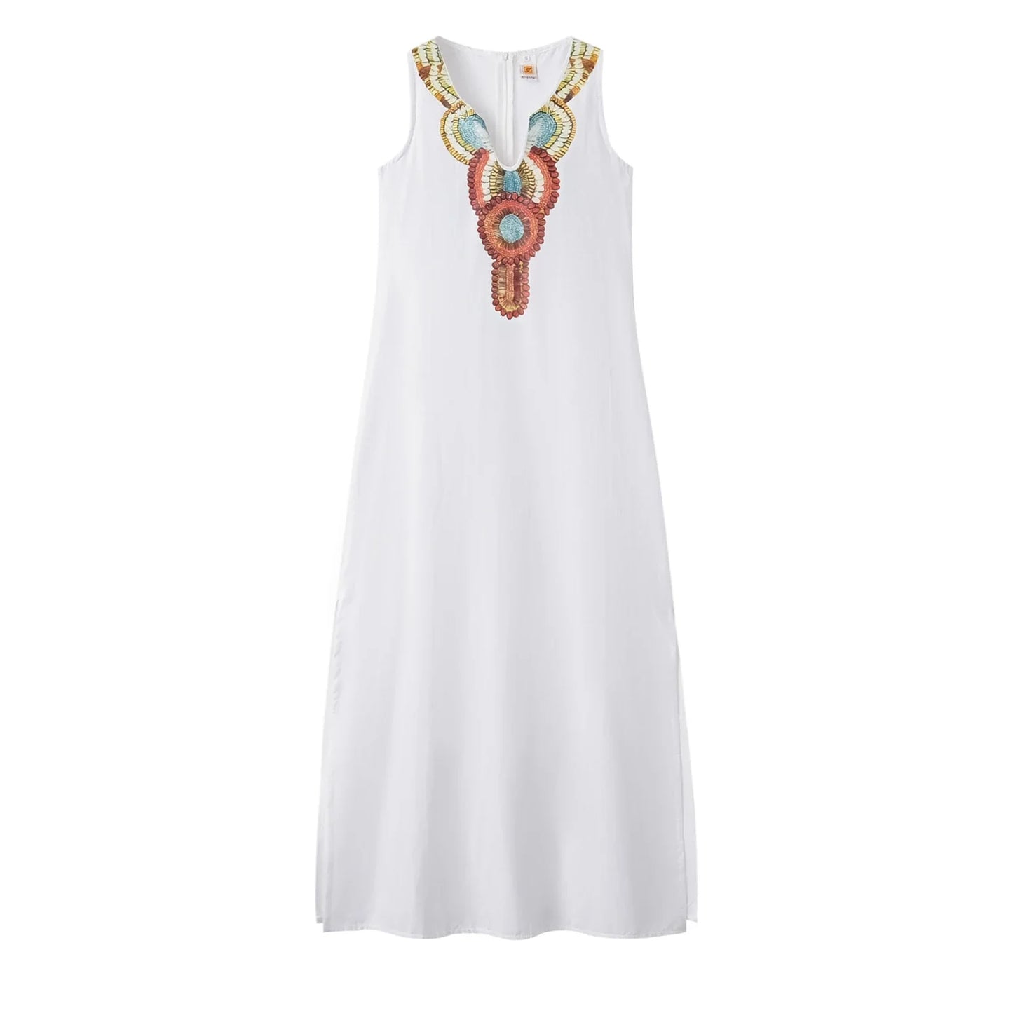 CD | femei noi casual vrac bumbac cânepă boem sexy fără mâneci adânc v-neck parte split rochie