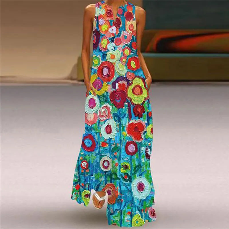 CD | Culoare ulei de imprimare rochie de vară doamnelor Casual respirabil fără mâneci Vest podea-lungime rochie Womens vara boem Beachfront rochie
