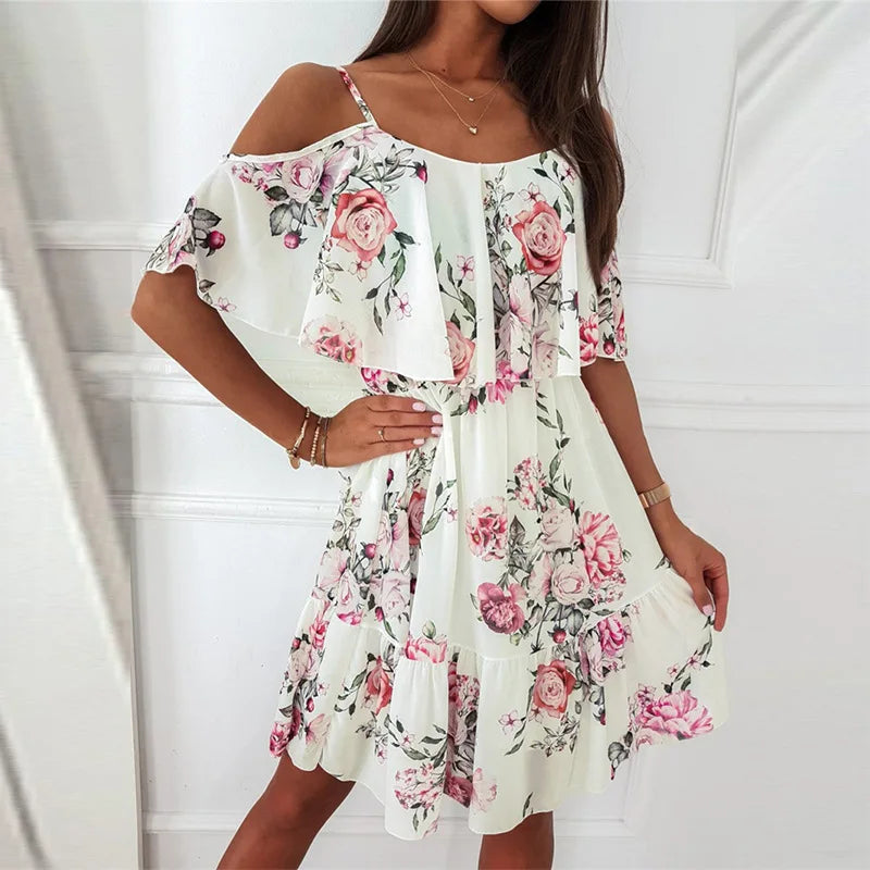 CD | Femei de vară V-Neck Sleeveless Sling Camisole Commuting imprimate sifon Boemian Floral rochie pentru femei