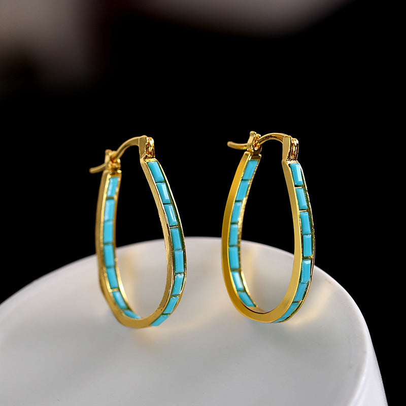 Turquoise Inlay Hoop Earrings
