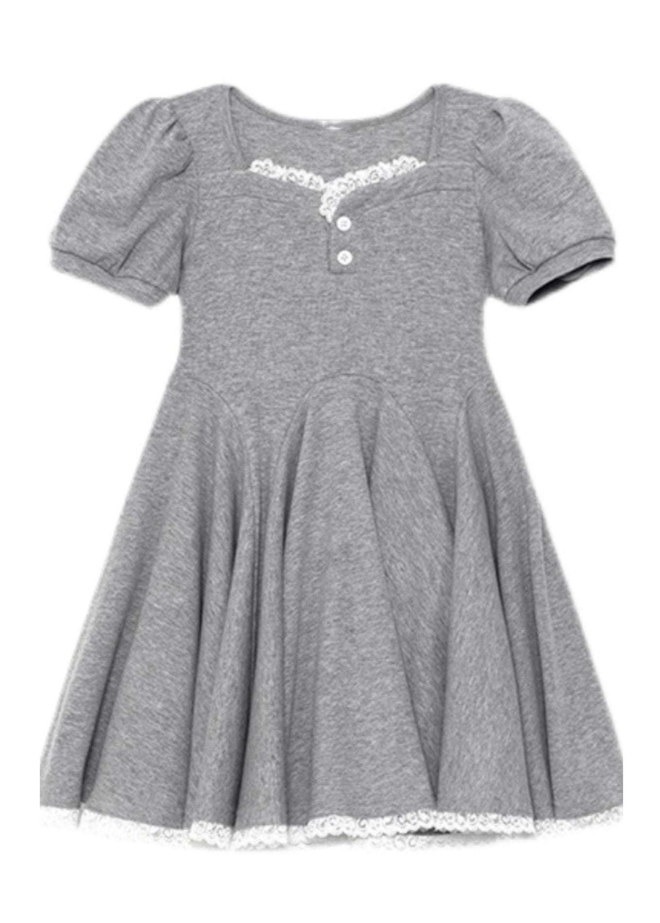 Unique Black Square Collar Lace Patchwork Button Cotton Party Maxi Dress Short Sleeve
