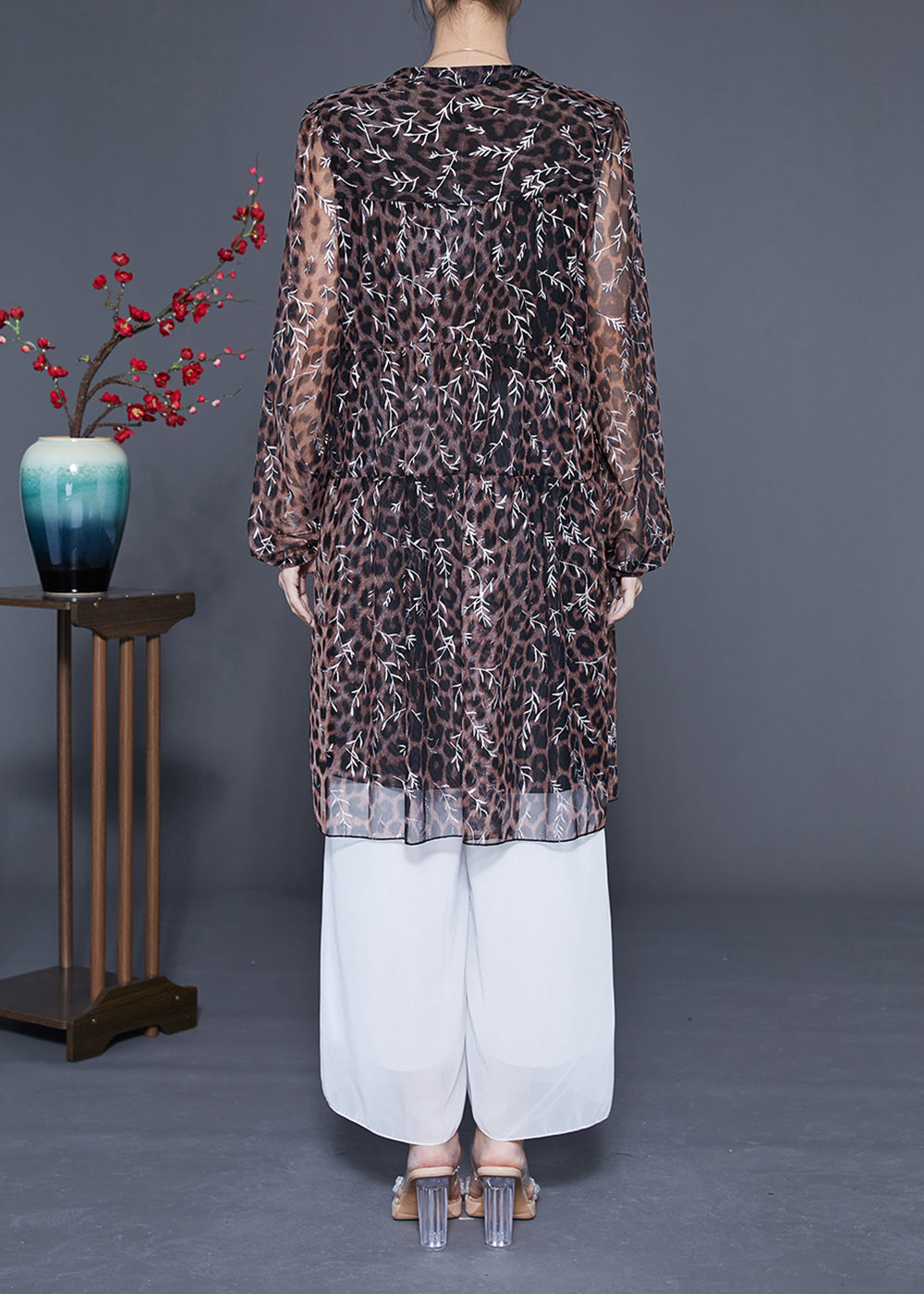 Unique Leopard Print Hollow Out Chiffon a Line Dress Summer