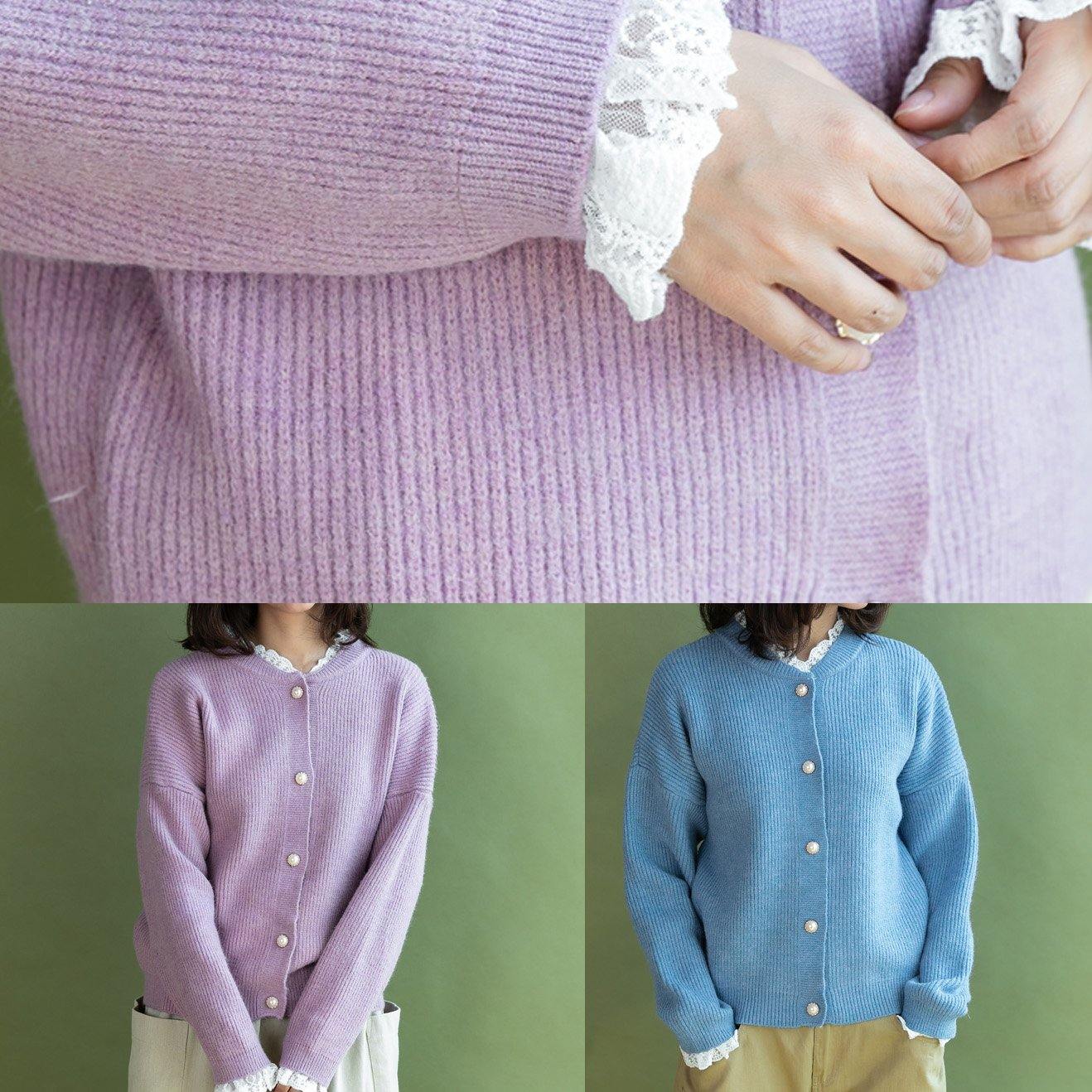 Ruffles Collar Knitwear Pink Long Sleeve Knitted Cardigans