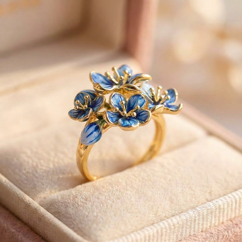 Vintage Blue Flower Ring